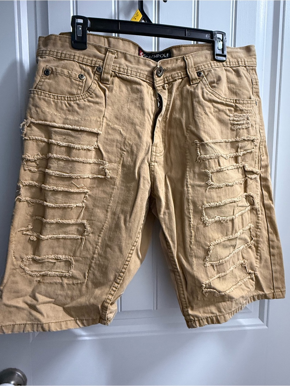 South Pole Men's Distressed Tan Jean Cargo Shorts